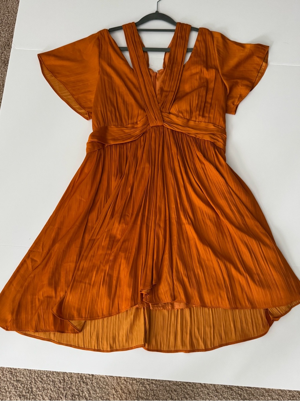 Anthropologie Orange Pleated Empire-Waist Strappy Dress